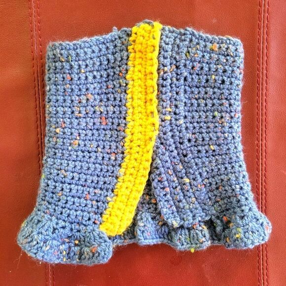 Handmade Blue and Yellow Crocheted Scarf - Picture 4 of 4